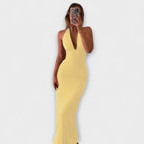 Vestido de Gala Halterneck Costas Descobertas Refinado