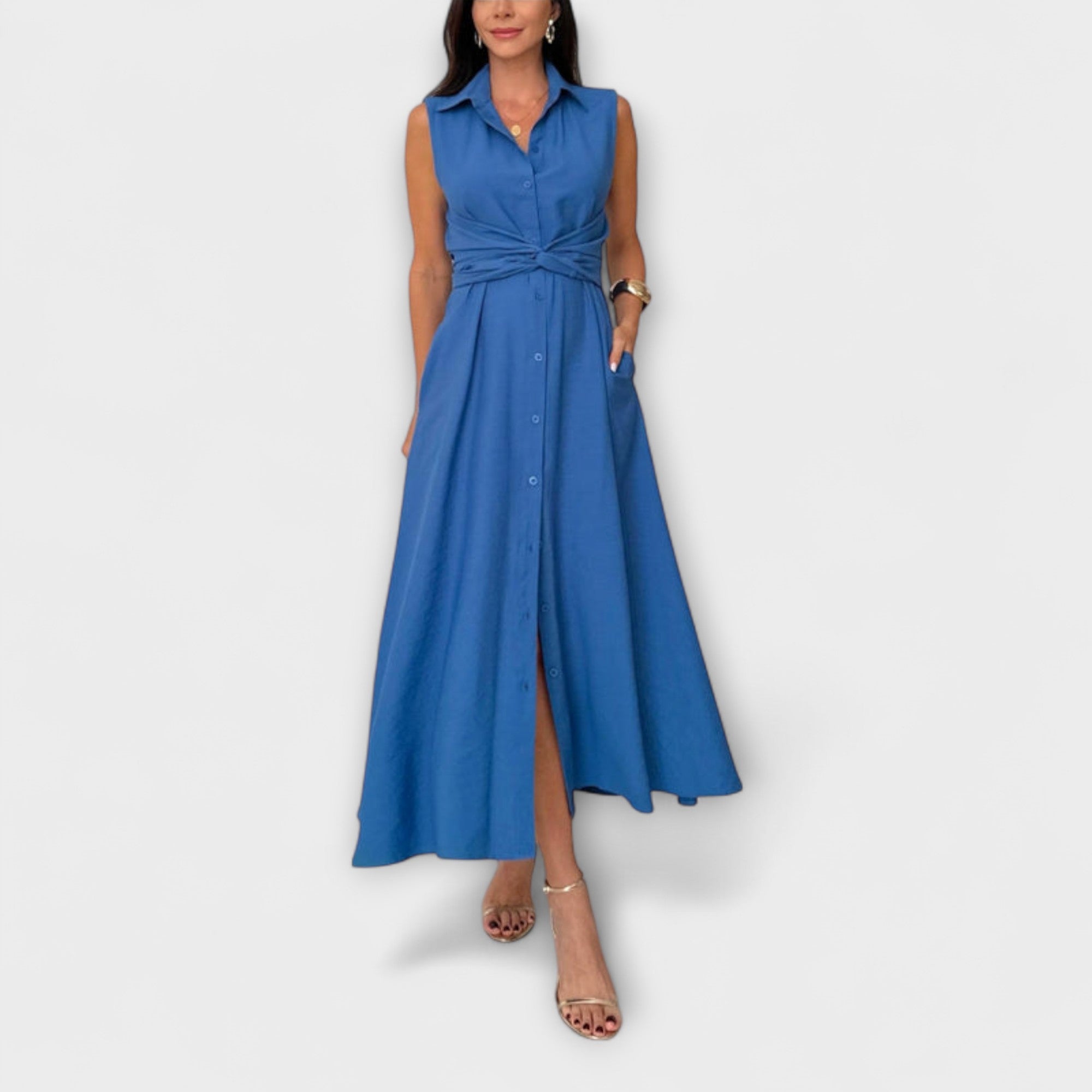 Mira - Vestido Midi de uma só linha com detalhe de laço