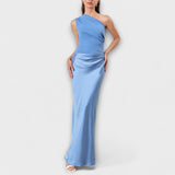 Vestido Maxi Plissado Elegante de Um Ombro