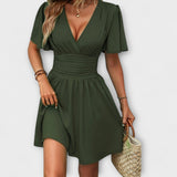 Winslet - Vestido com cintura franzida e decote em V
