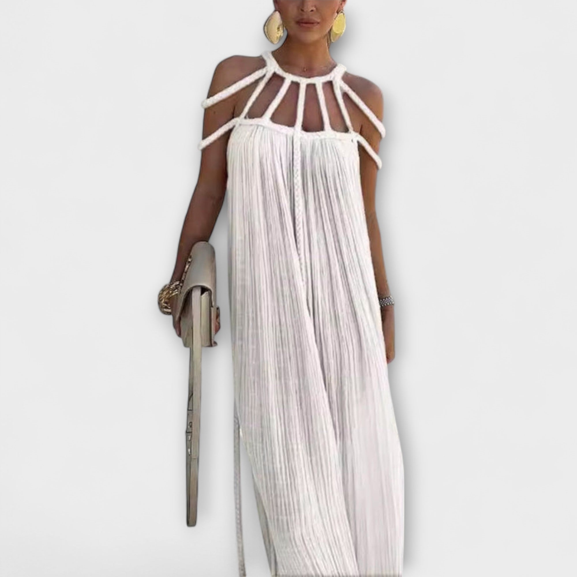 Briar - Um elegante vestido maxi em tecido misto com tranças drapeadas