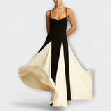 Ember - Elegância Clássica Vestido Maxi A-Linha com Painéis de Tule