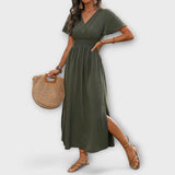 Heather - Elegante vestido Boho com decote em V e mangas longas