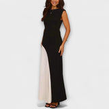 Isabel - Vestido de cintura em bloco de cor monocromático