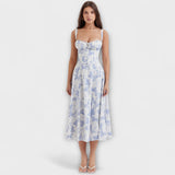 Zipporas - Vestido Bustier Ajustado com Estampa Moderna de Flores de Primavera