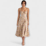 Zipporas - Vestido Bustier Ajustado com Estampa Moderna de Flores de Primavera