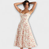Zipporas - Vestido Bustier Ajustado com Estampa Moderna de Flores de Primavera