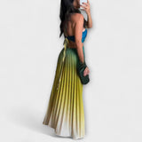 Haven - Vestido Maxi com Gradiente de Pregas sem Costas Elegante