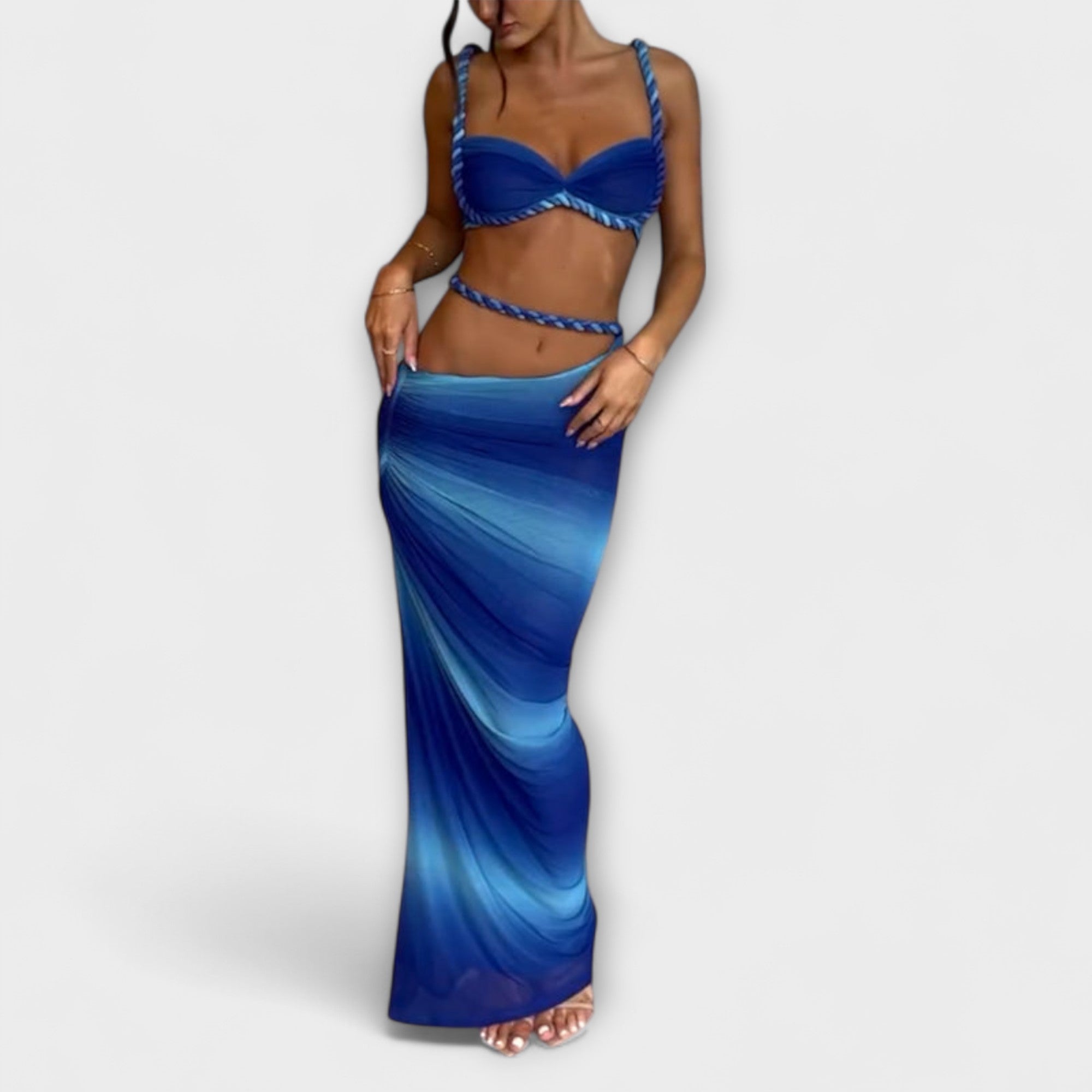 Jane - Crop Top & Saia Overskirt com Gradiente Elegante