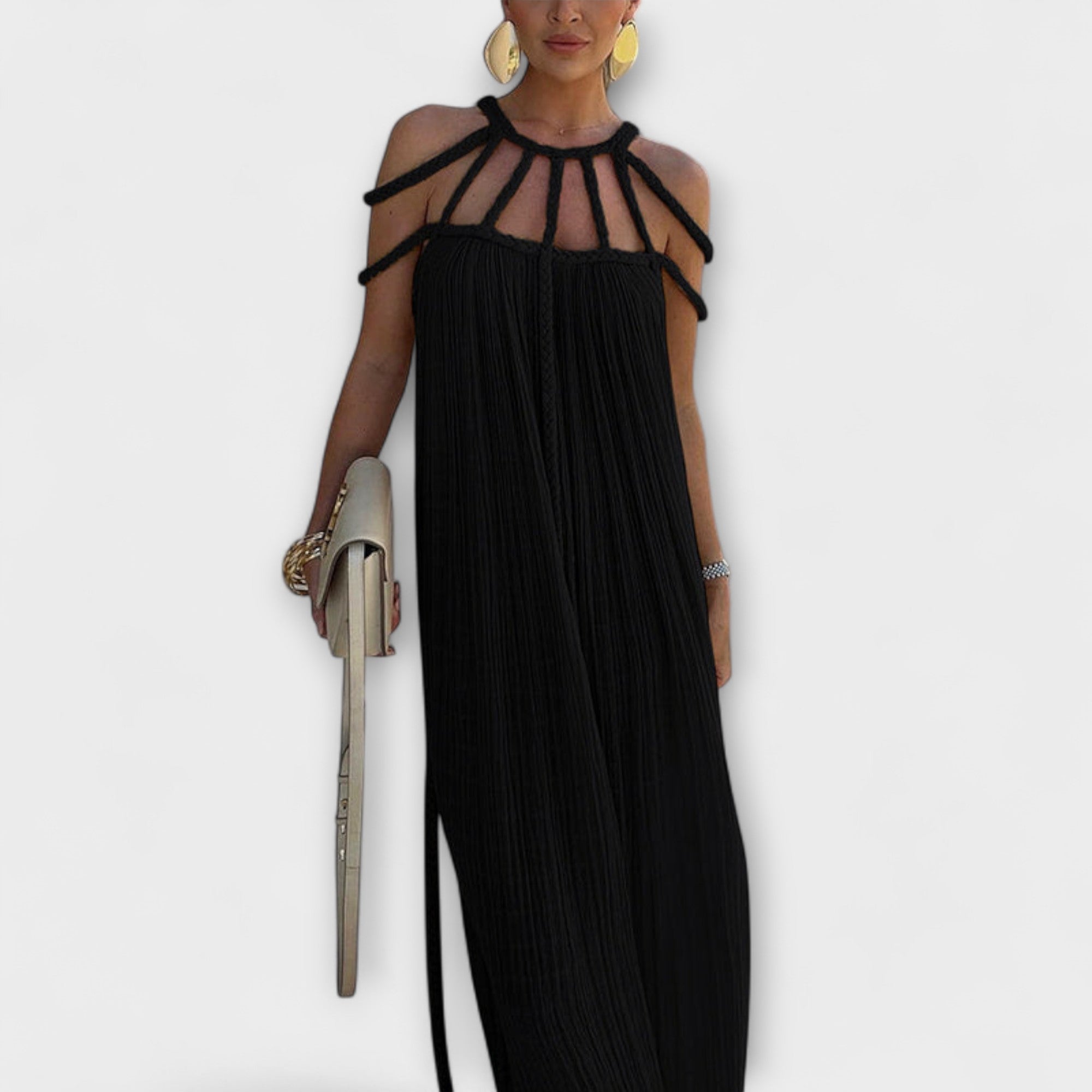 Briar - Um elegante vestido maxi em tecido misto com tranças drapeadas