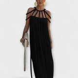 Briar - Um elegante vestido maxi em tecido misto com tranças drapeadas