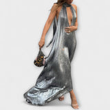 Calliope - Vestido Maxis A-Linha Metálico