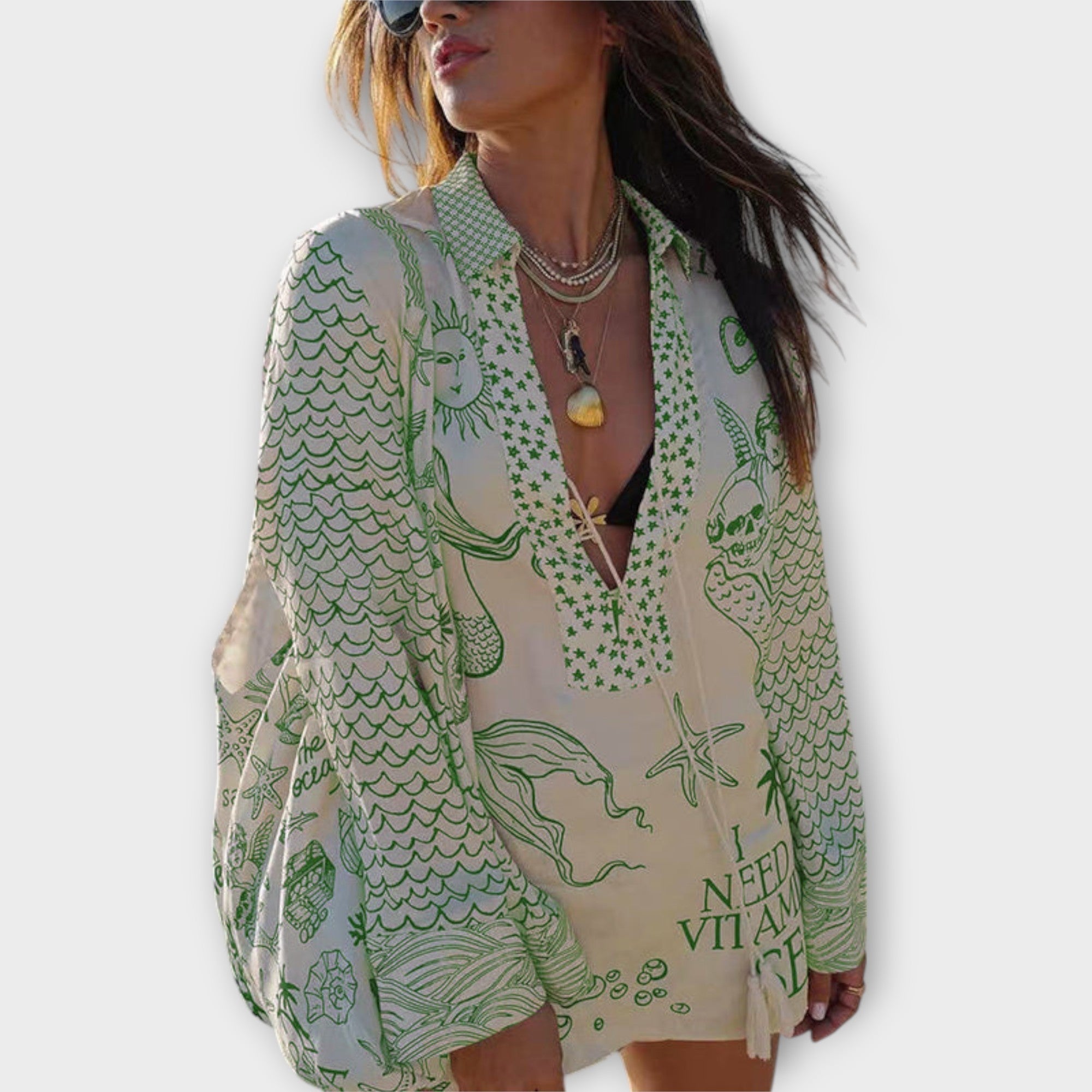 Liv - Conjunto de Camisa e Calções em Satin com Franja