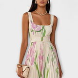 Vestido Maxi de Chiffon Floral Plissado