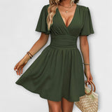 Winslet - Vestido com cintura franzida e decote em V