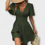 Winslet - Vestido com cintura franzida e decote em V