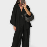 Jacqueline - Conjunto Casual com Top de Decote em V e Calças