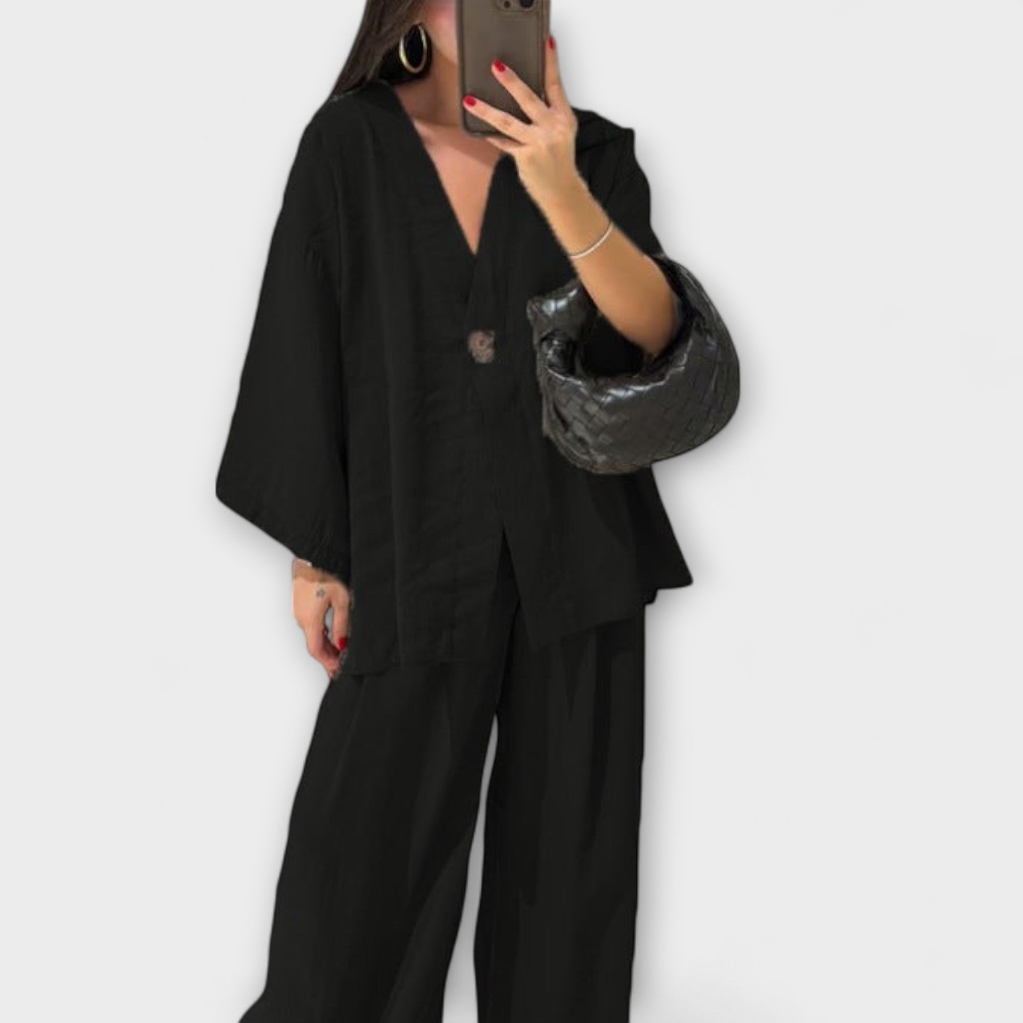Jacqueline - Conjunto Casual com Top de Decote em V e Calças