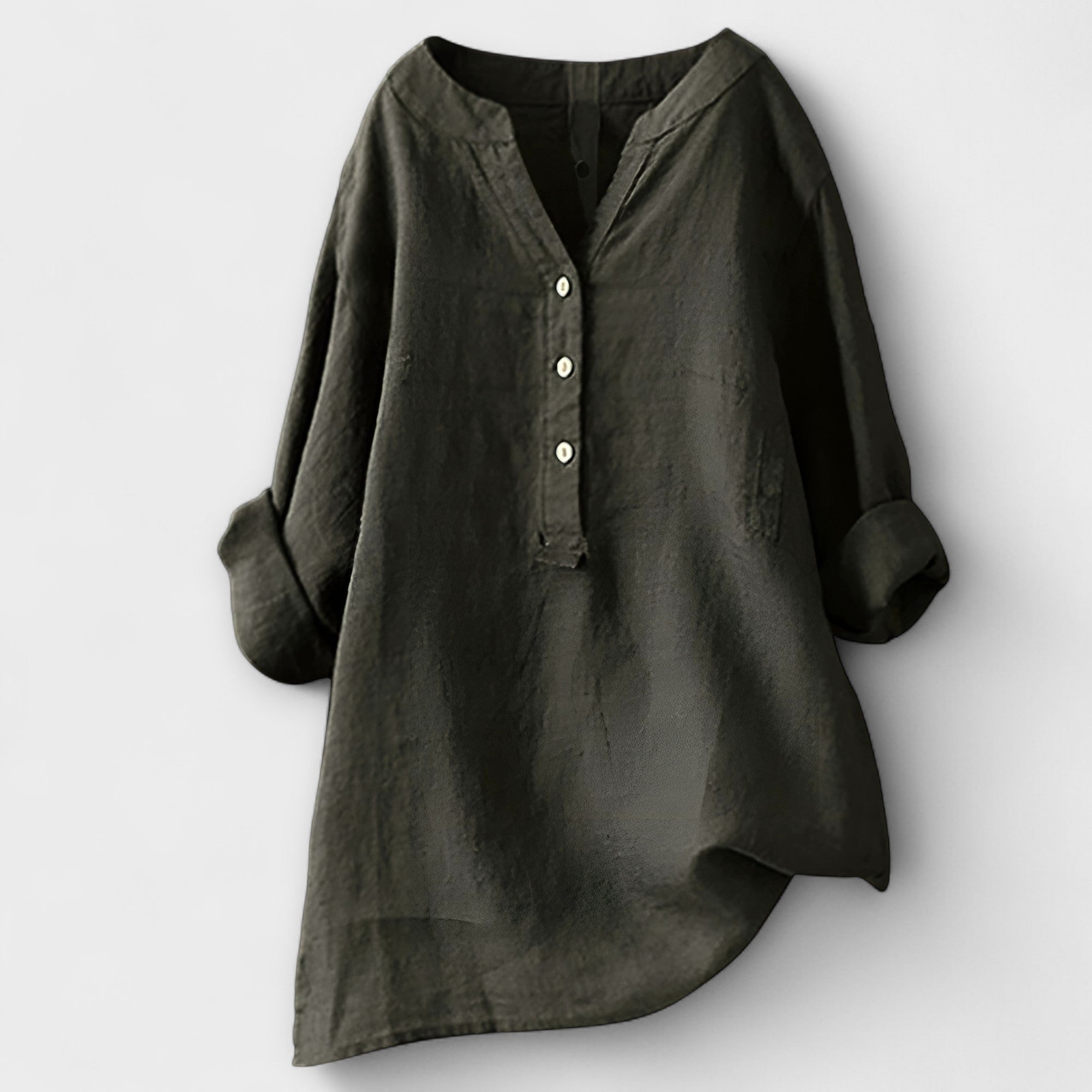 Rosmarie™ | Blusa de Linho com Decote em V e Botões