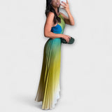 Haven - Vestido Maxi com Gradiente de Pregas sem Costas Elegante