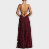 Kairi - Vestido Maxi de Renda Floral Elegante com Alças Finas