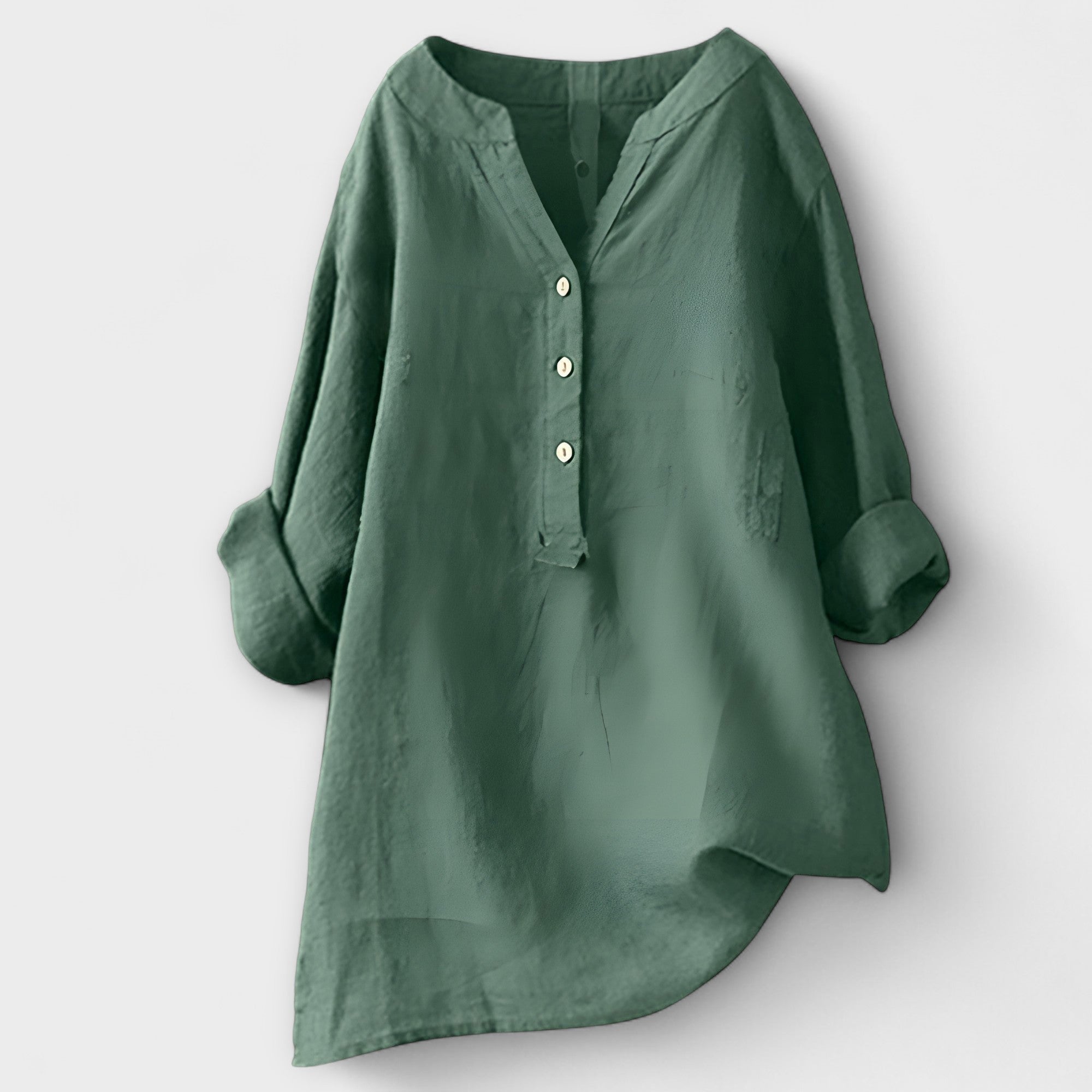 Rosmarie™ | Blusa de Linho com Decote em V e Botões