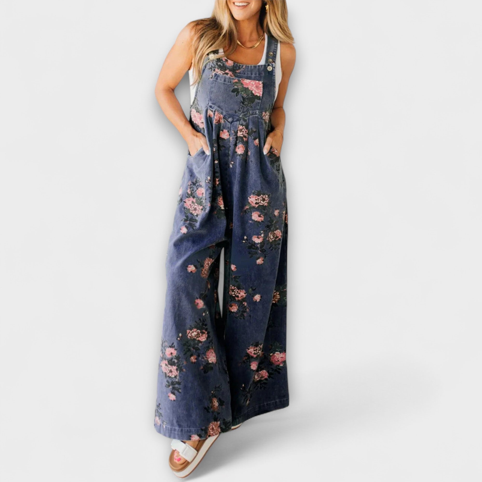 Bethany - Macacão de Denim com Padrão Florido