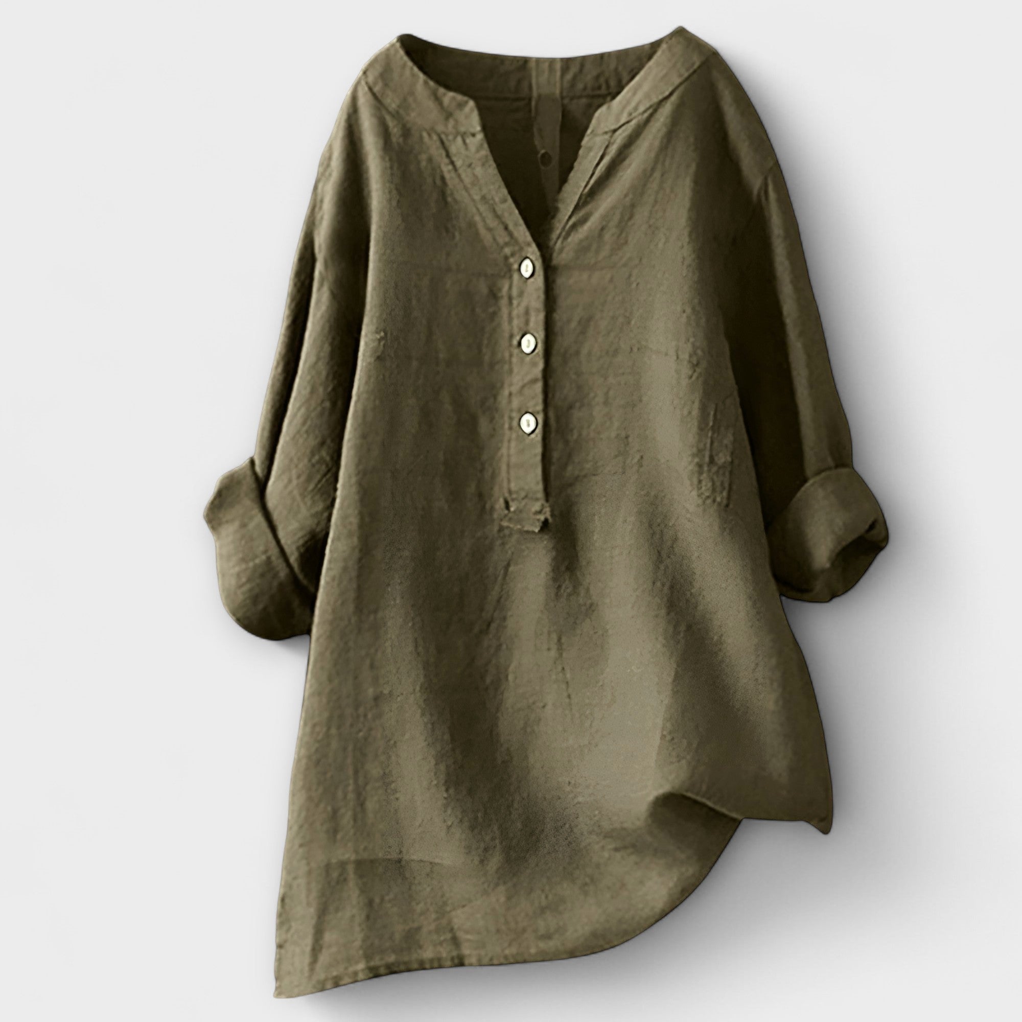 Rosmarie™ | Blusa de Linho com Decote em V e Botões