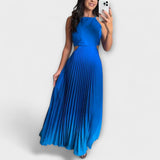 Haven - Vestido Maxi com Gradiente de Pregas sem Costas Elegante