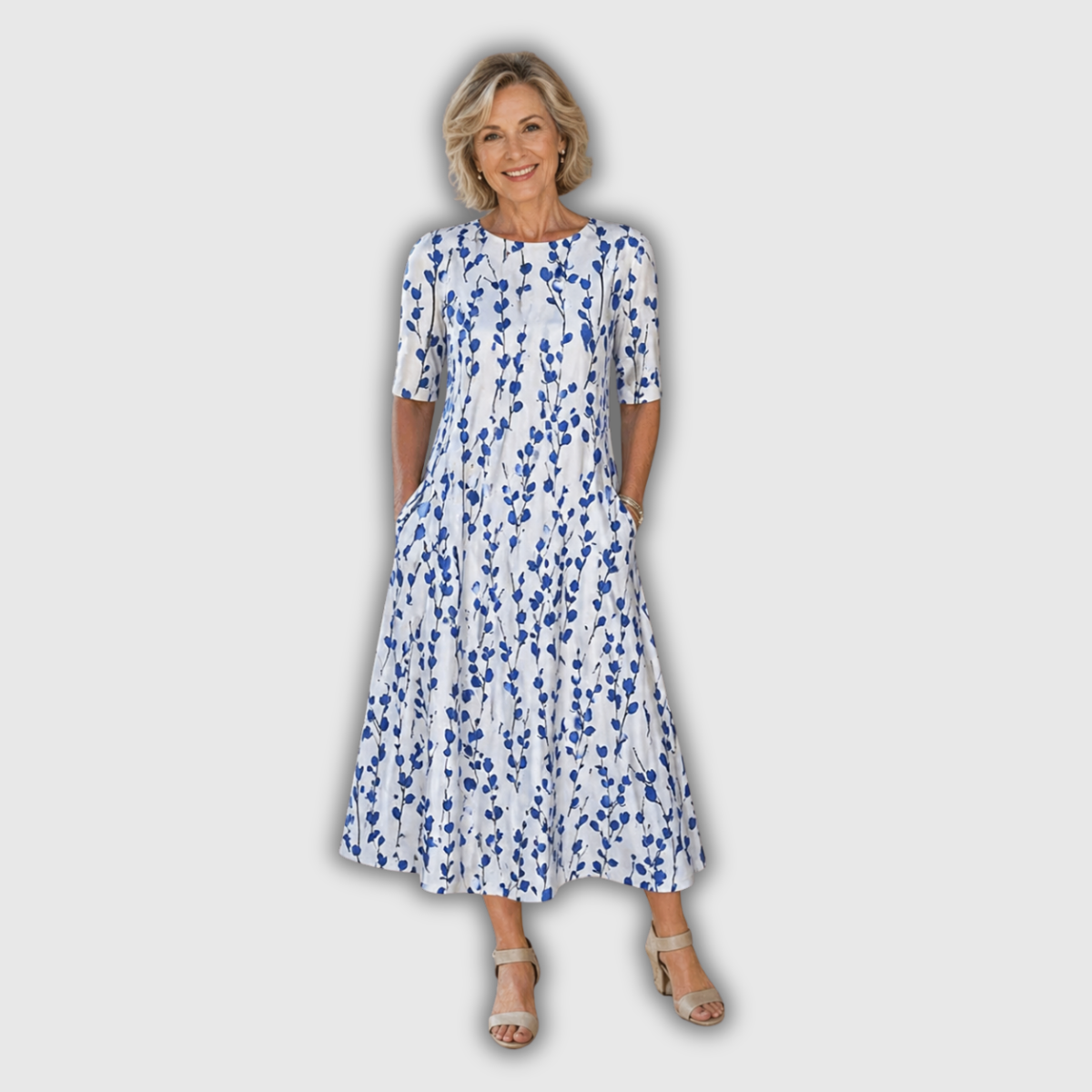 Sarah | Vestido Midi Floral Sem Esforço com Corte em A