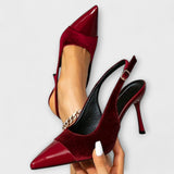 Kathleen - Salto Stiletto Slingback em Veludo com Patchwork