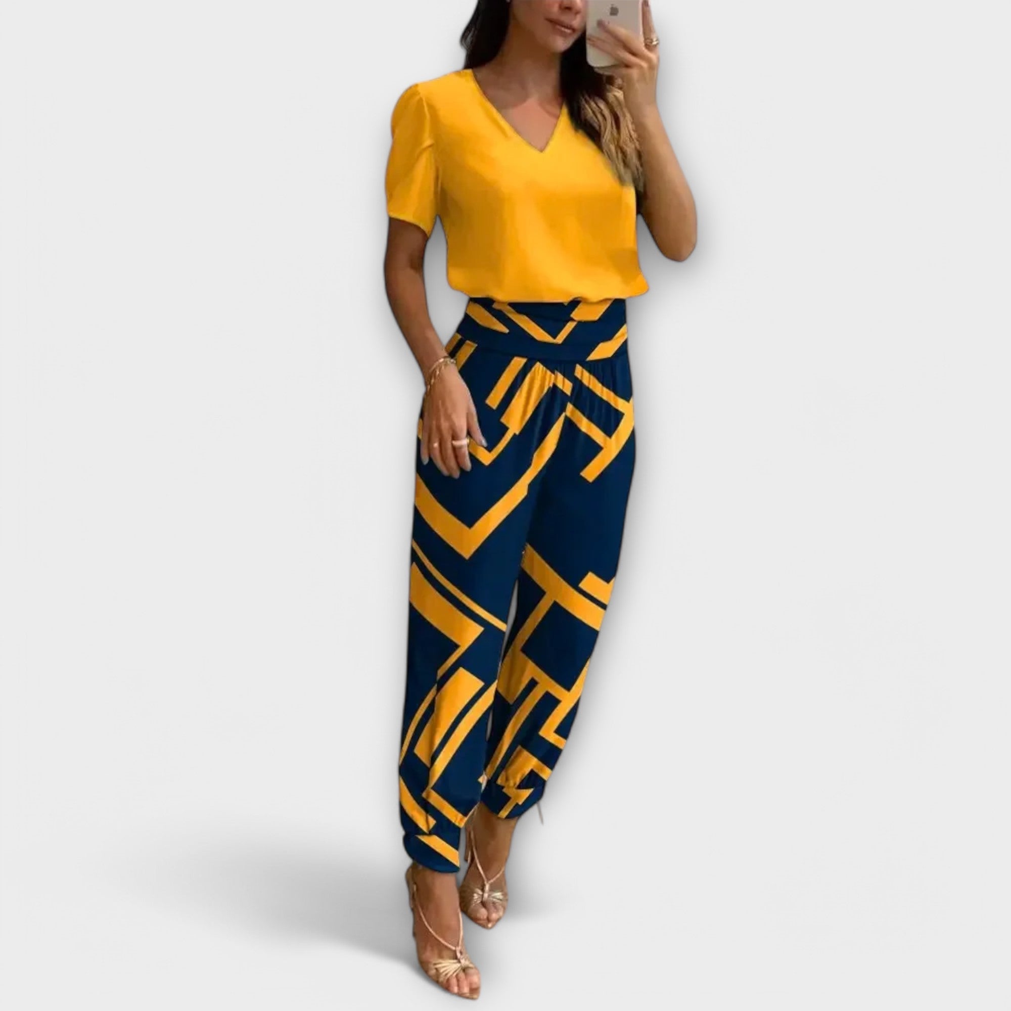 Irmelinda - Conjunto Elegante de Blusa e Calças