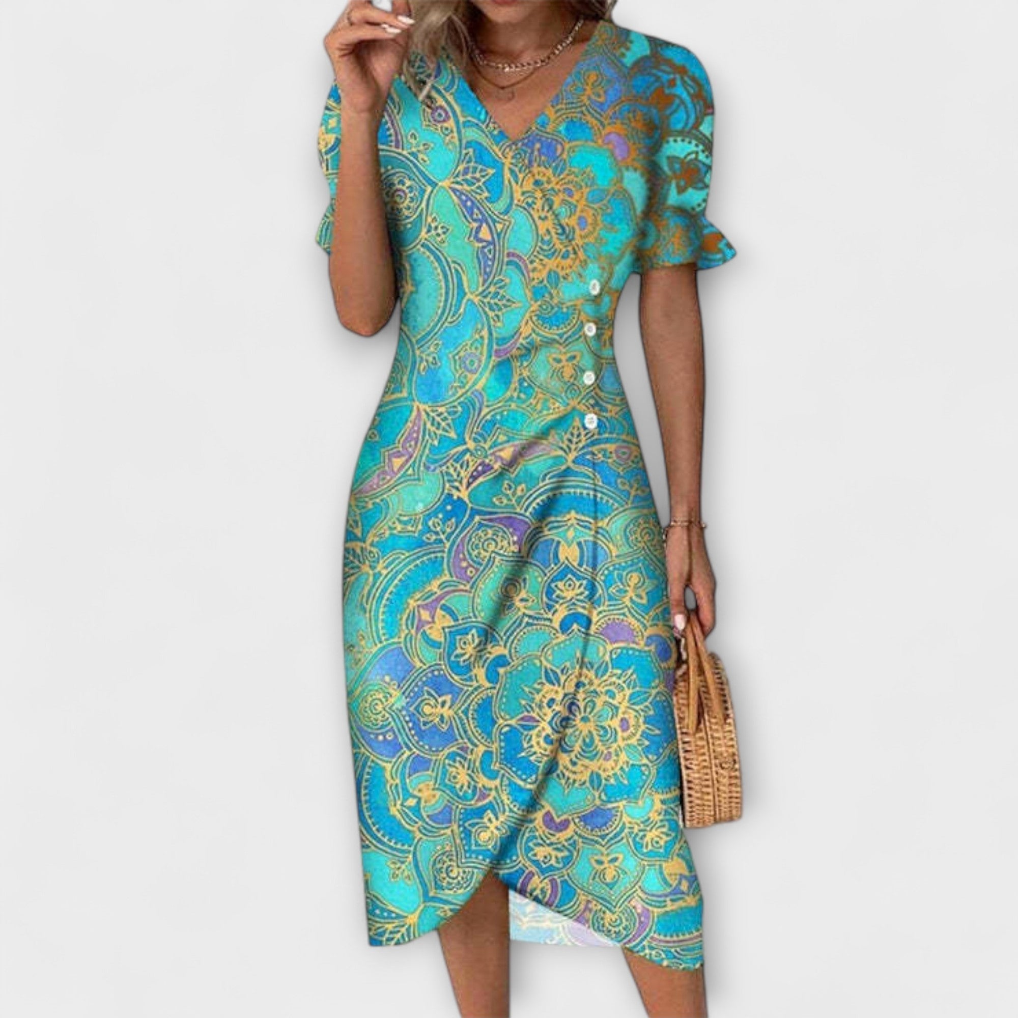 Ada | Vestido envolvente com estampa de flores e decote em V