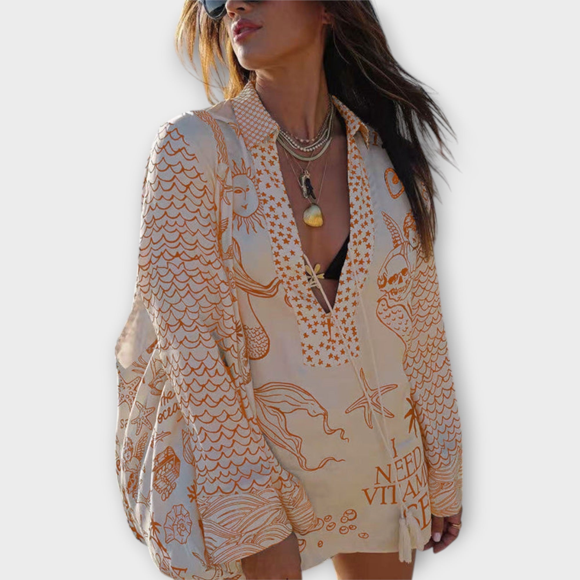 Liv - Conjunto de Camisa e Calções em Satin com Franja