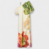 Skylar - Vestido Maxi com Estampado Floral, Decote Assimétrico e Mangas Bufantes