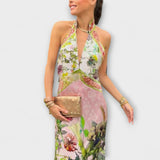 Ayla - Vestido Maxi Sem Mangas com Costas Abertas em Padrão de Flores