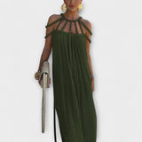 Briar - Um elegante vestido maxi em tecido misto com tranças drapeadas