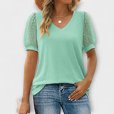 Rema - Top com Decote em V e Mangas Transparentes