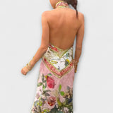 Ayla - Vestido Maxi Sem Mangas com Costas Abertas em Padrão de Flores