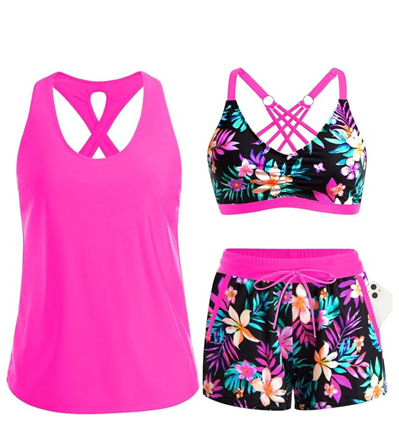 Maren | Conjunto de Tankini-Biquíni e Cover-Up em Três Peças
