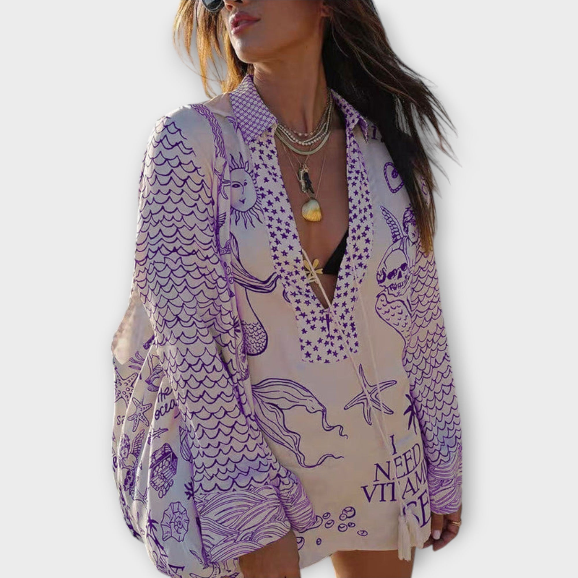 Liv - Conjunto de Camisa e Calções em Satin com Franja