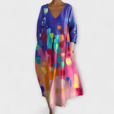 Fiona - Vestido longo e colorido com decote em V