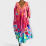 Fiona - Vestido longo e colorido com decote em V
