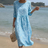 Joana - Vestido Maxi com Decote Redondo e Estampa