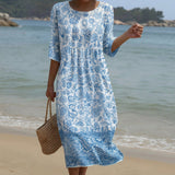 Sofia - Vestido Maxi com Decote Redondo e Padrão