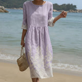 Carla - Vestido Maxi com Decote Redondo e Padrão Floral