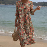 Sara - Vestido Maxi com Decote Redondo e Padrão Floral