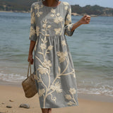 Ana - Vestido Midi com Padrão de Plantas e Flores