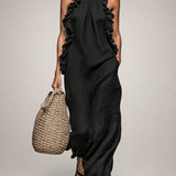 Helene | Vestido Maxi Sem Mangas em Linho com Rendas