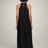 Helene | Vestido Maxi Sem Mangas em Linho com Rendas